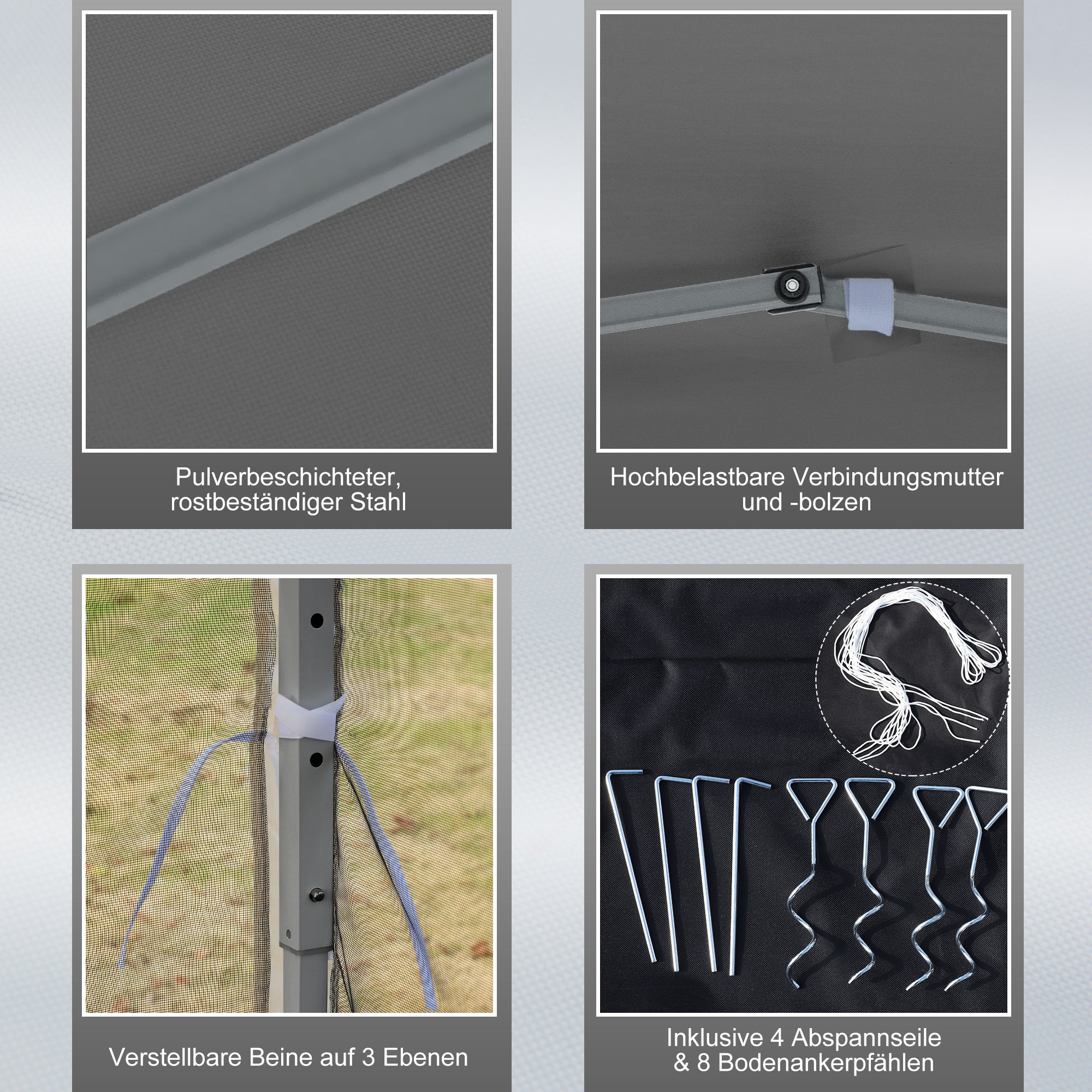 Folding Pavilion/Tent 3x3m Side Walls Carrying Bag Metal Oxford Light Grey/Black