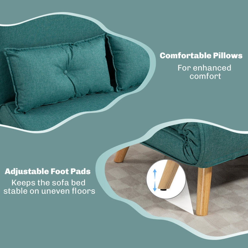 Two-Seater Sofa Bed, Linen-Look, Green