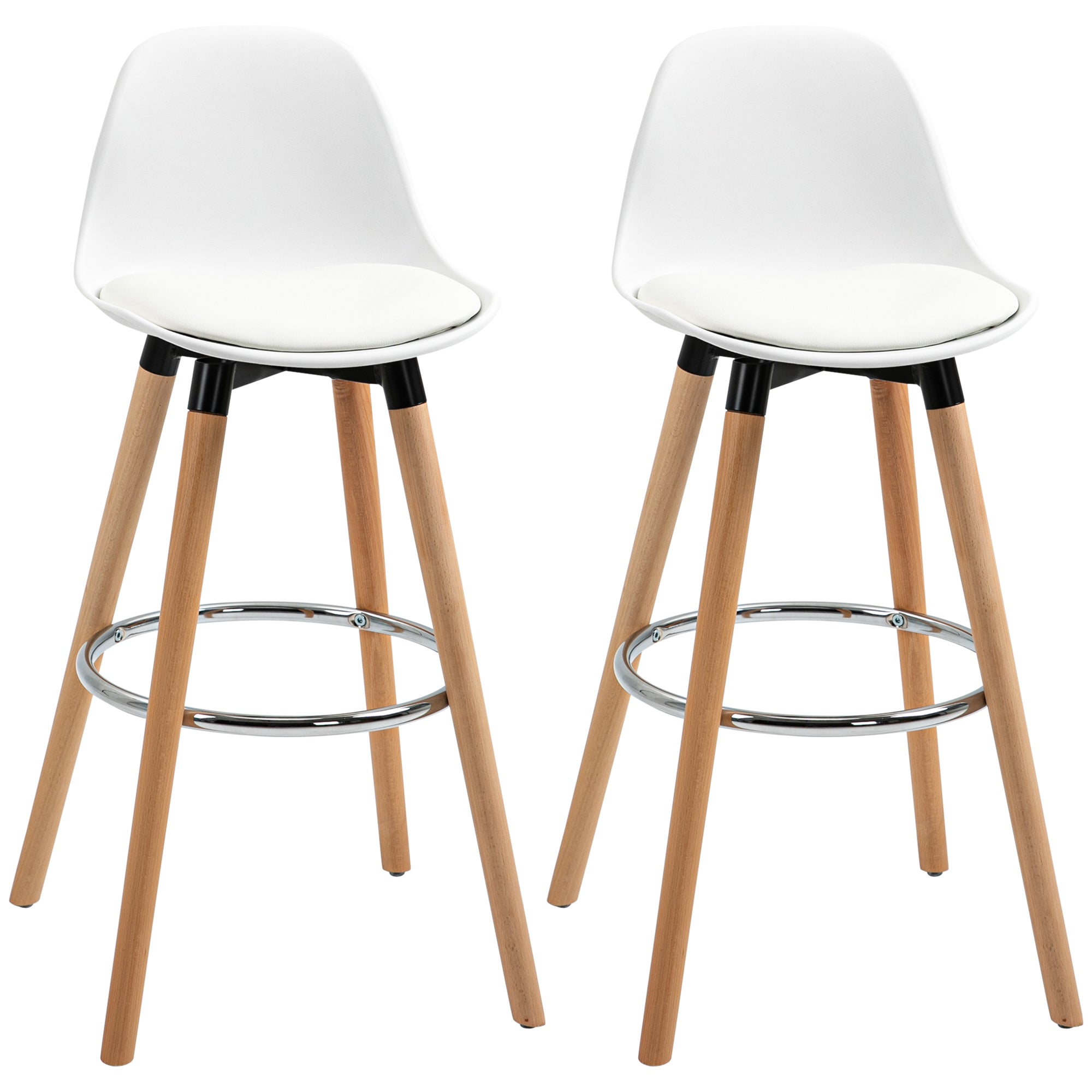 Set of 2 bar stools, kitchen stools, bar chair with footrests, artificial leather, white