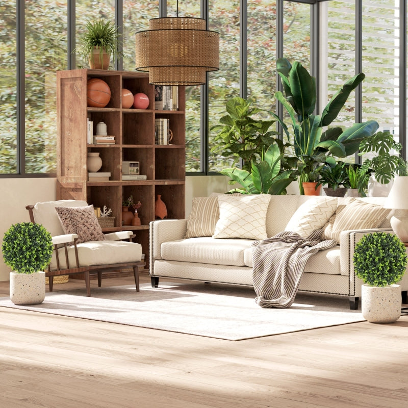 Artificial Plants, Set of 2 Boxwood Balls with Ground Stake, UV-resistant, Green