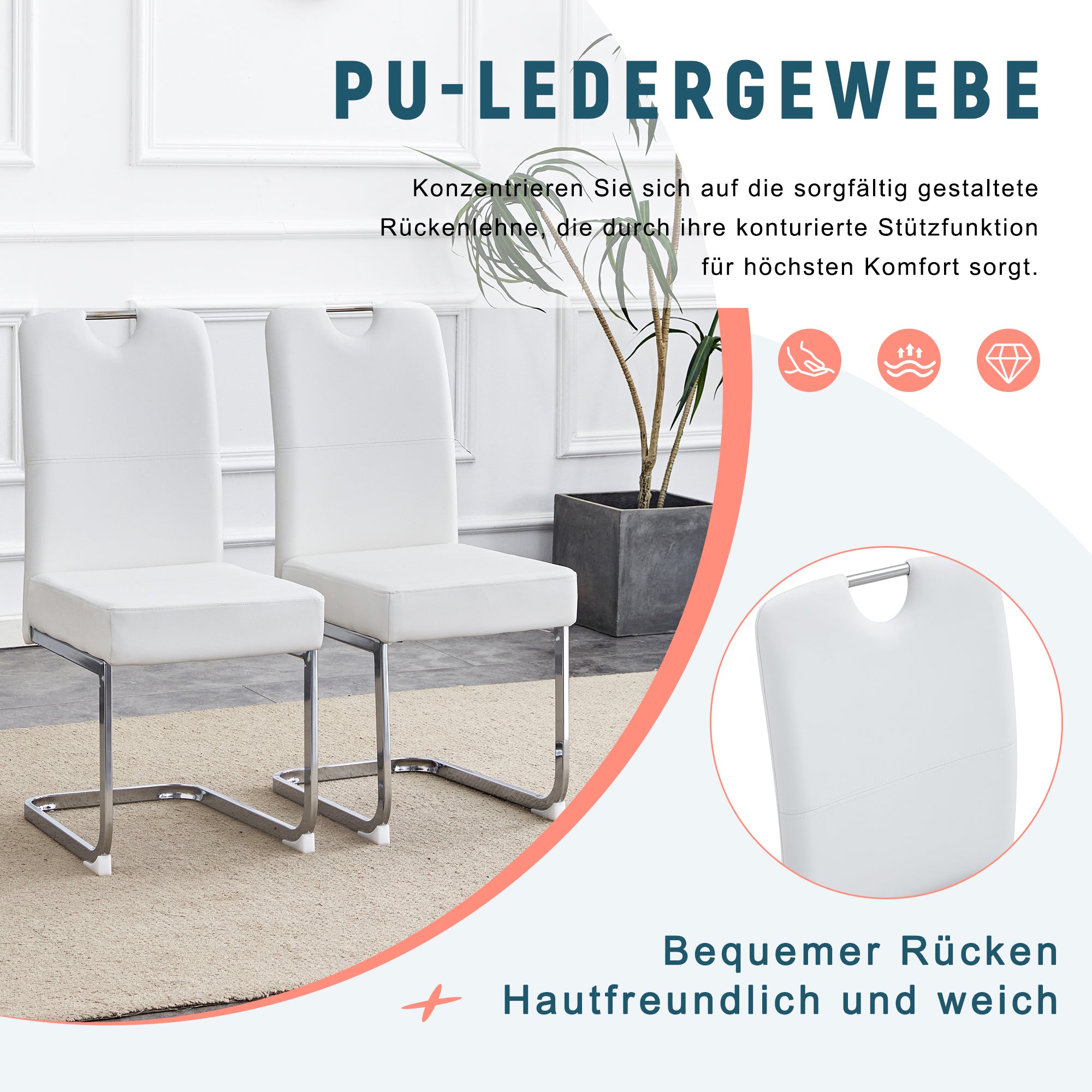 Dining Chairs, Thickened Integrated Spring Ergonomic Design, White