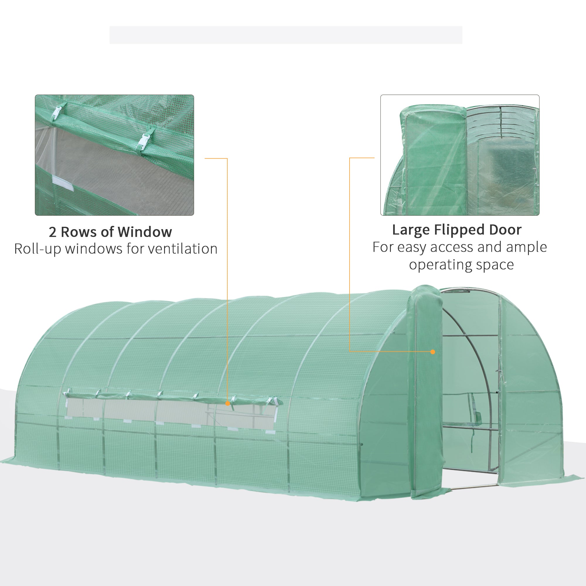 Large Polytunnel Walk In Greenhouse with Metal Hinged Door, Galvanised Steel Frame, Green