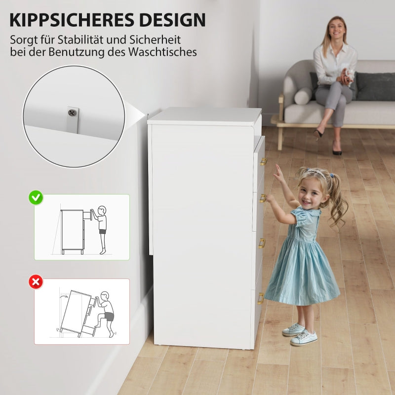 3-in-1 Dressing Table with Mirror, Bedside Table, Rolling Stool, Drawers, White