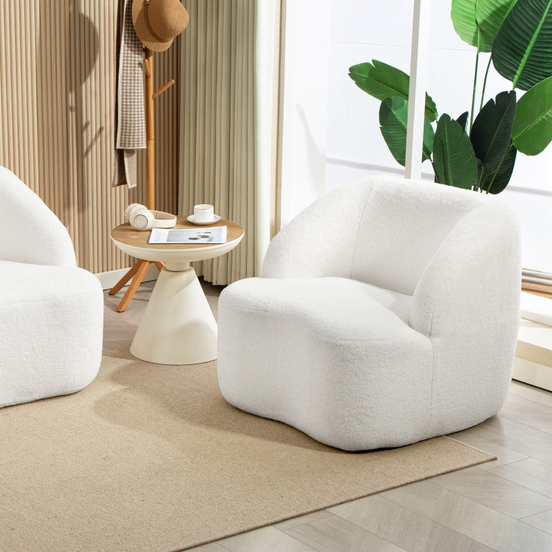 Armchair, Cozy Upholstered with Fleece Padding, Cream White