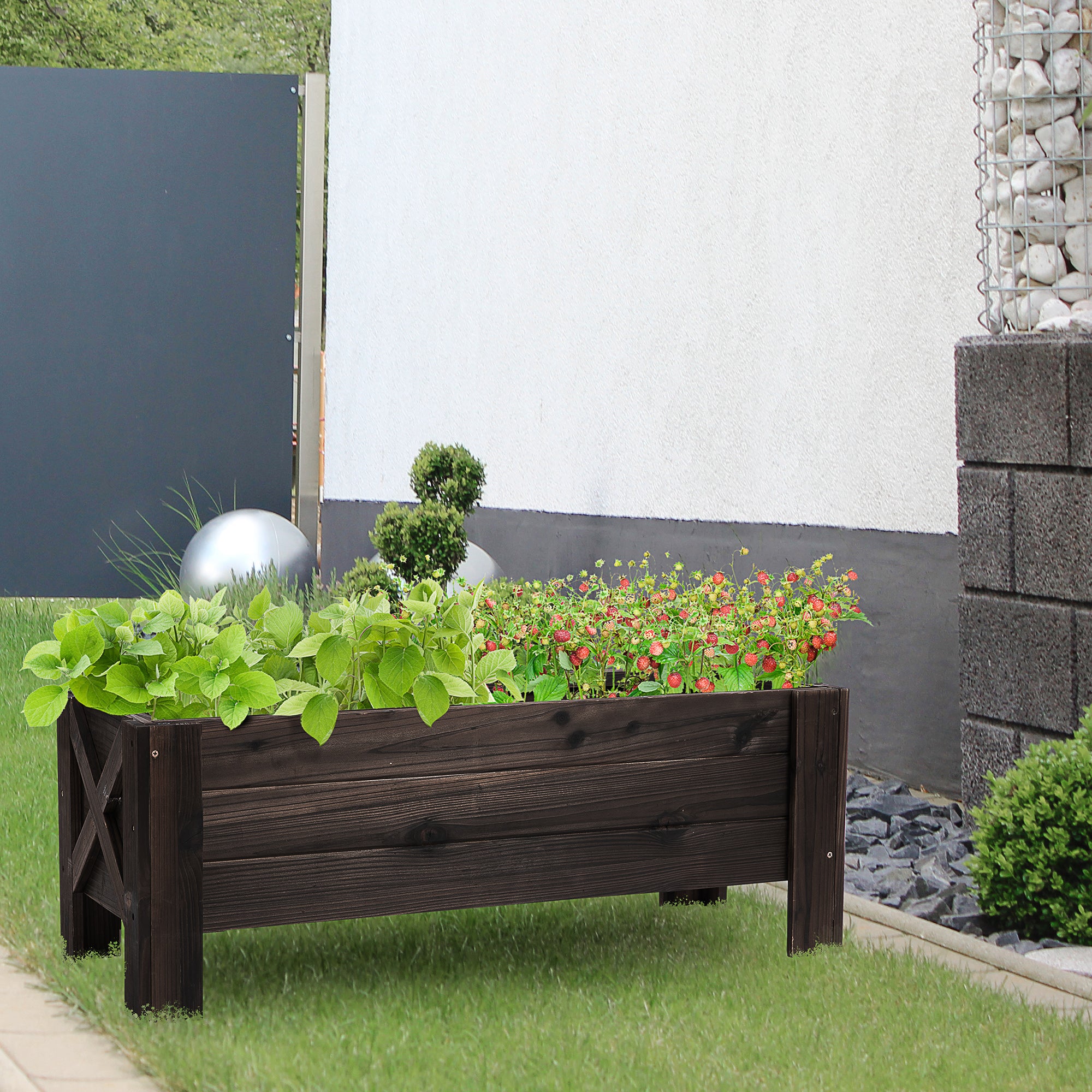 Garden Raised Bed Planter, 58L Grow Containers 100 x 36.5 x 36 cm, Carbonized Fir Wood