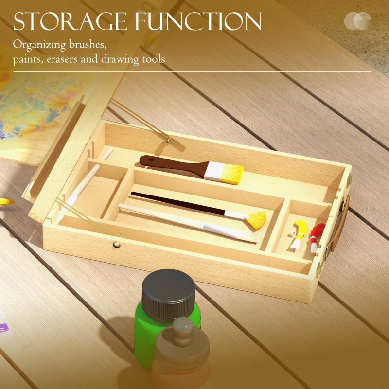 Wooden Table Easel Box, Adjustable Folding Storage for 61cm Canvas, Beechwood