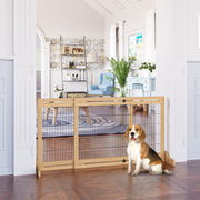 Dog Gate Door, Set of 2 Freestanding Flexible 104-183cm, Pine Wood Natural Color