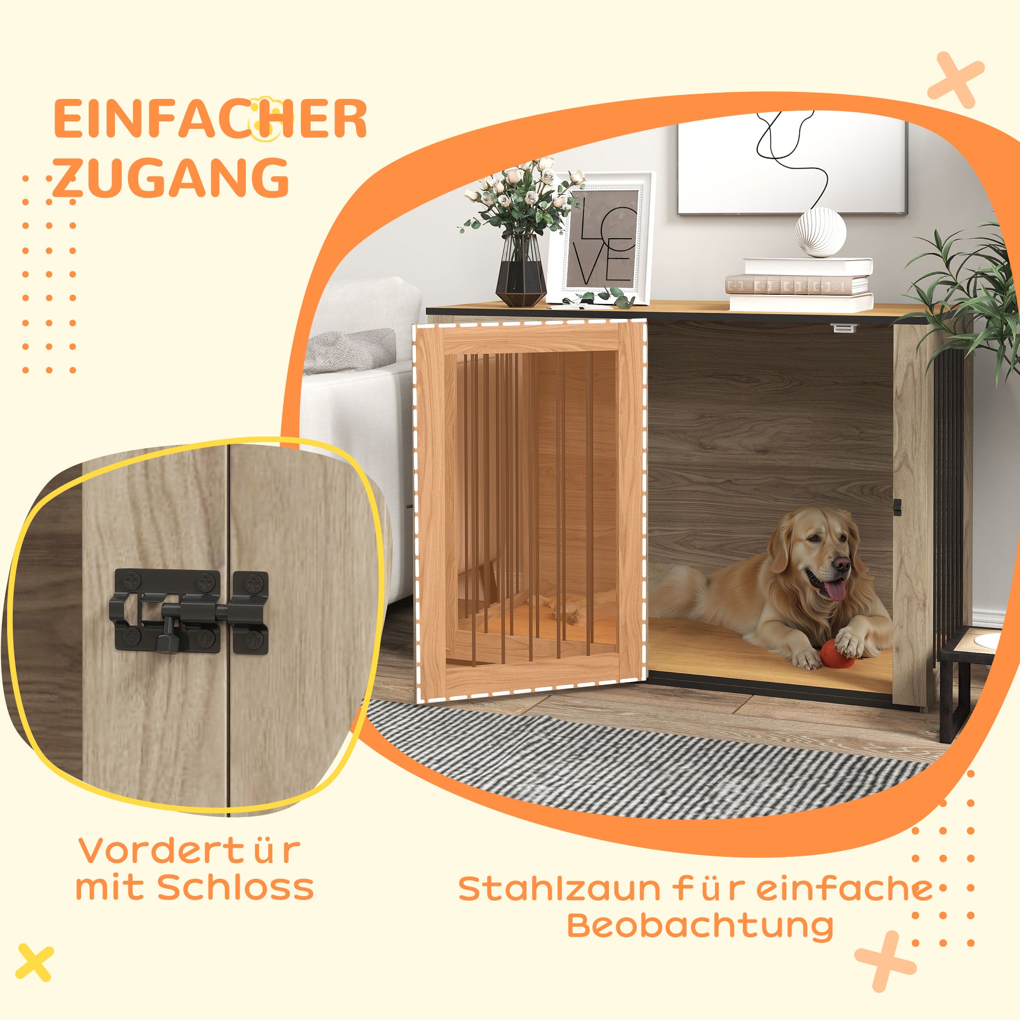 Dog Cage Furniture, Crate with Door & Window, Oak