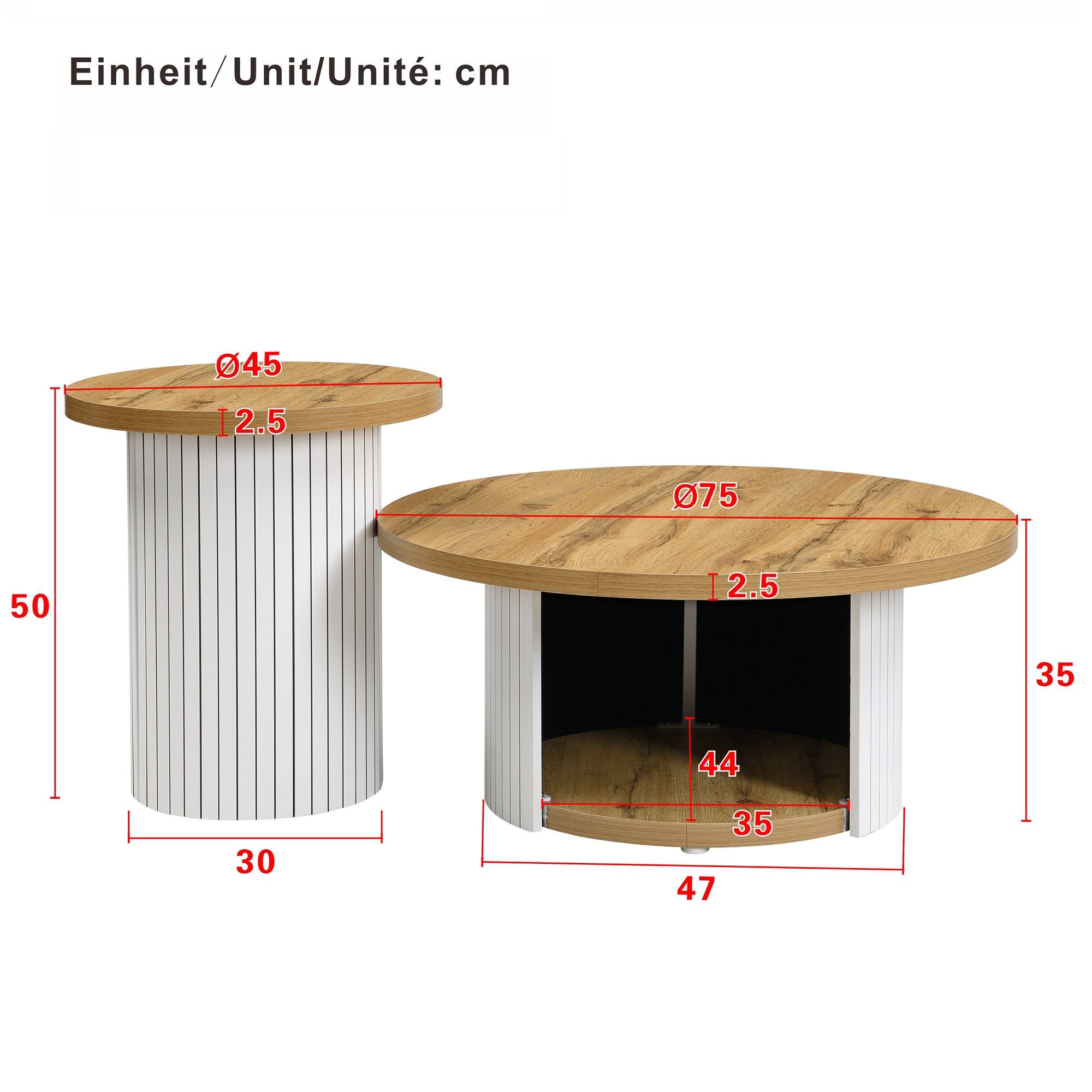 Coffee Table Double Round Multifunctional Natural Wood Slats