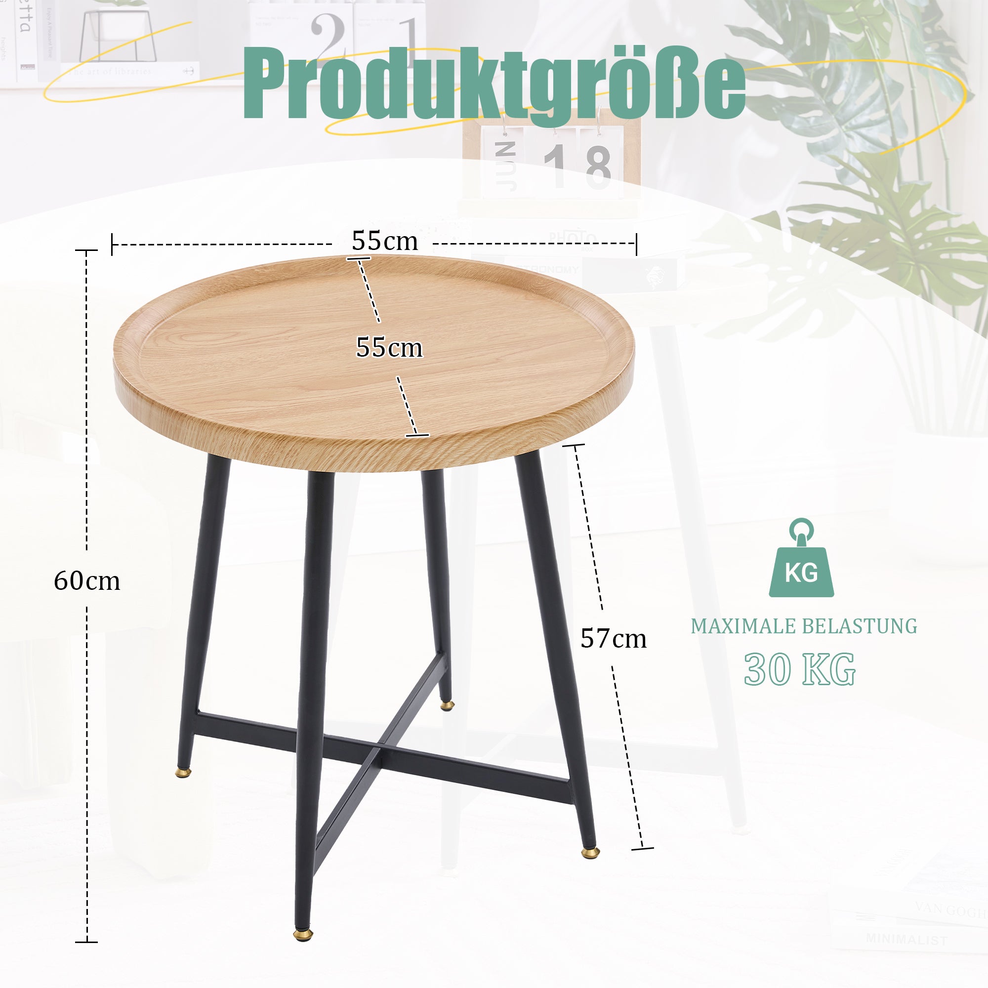 Round Side Table Modern Minimalist Compact - Wood/Metal Frame