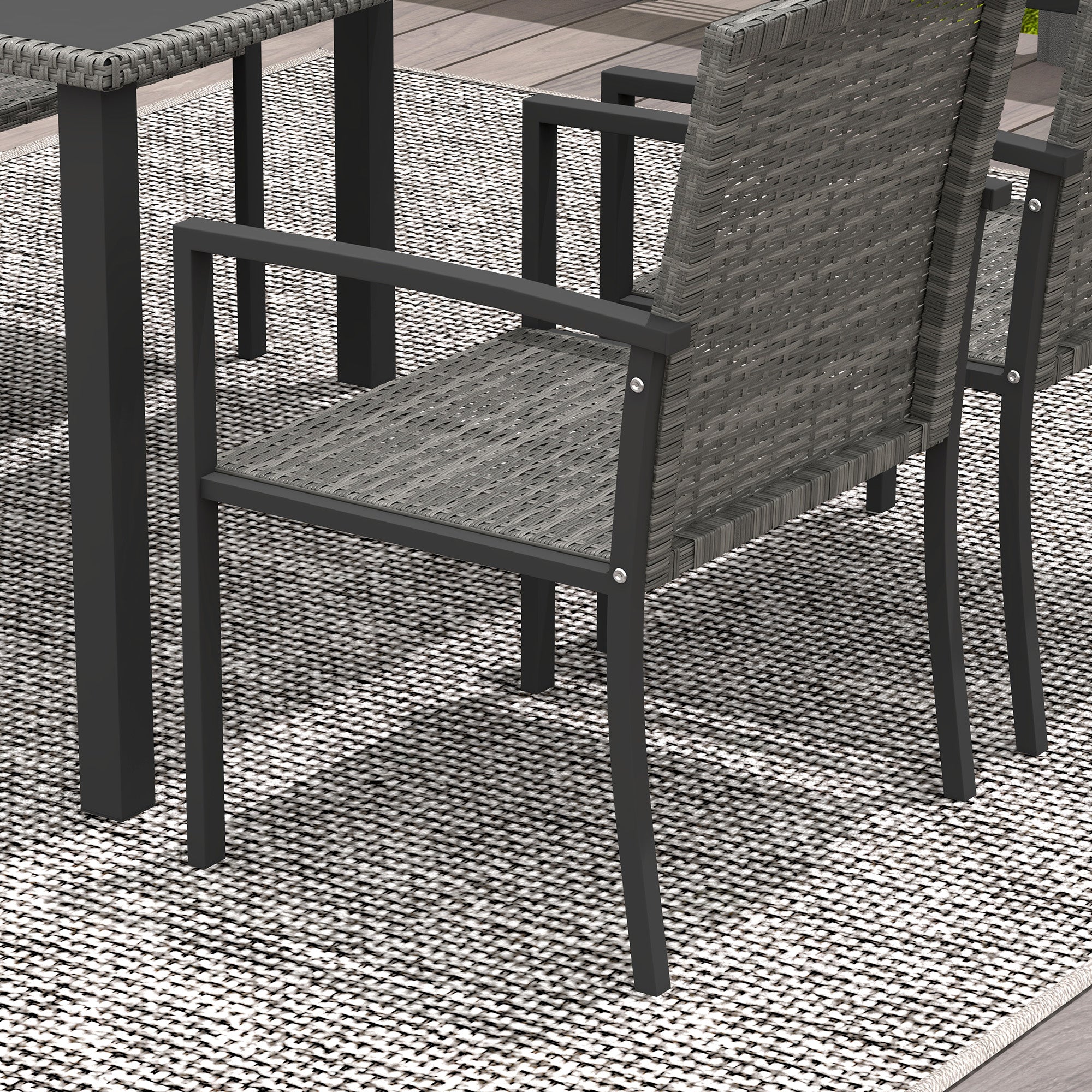 Outdoor Dining Set 5 Pieces with Tempered Glass Tabletop and 4 Chairs, Grey