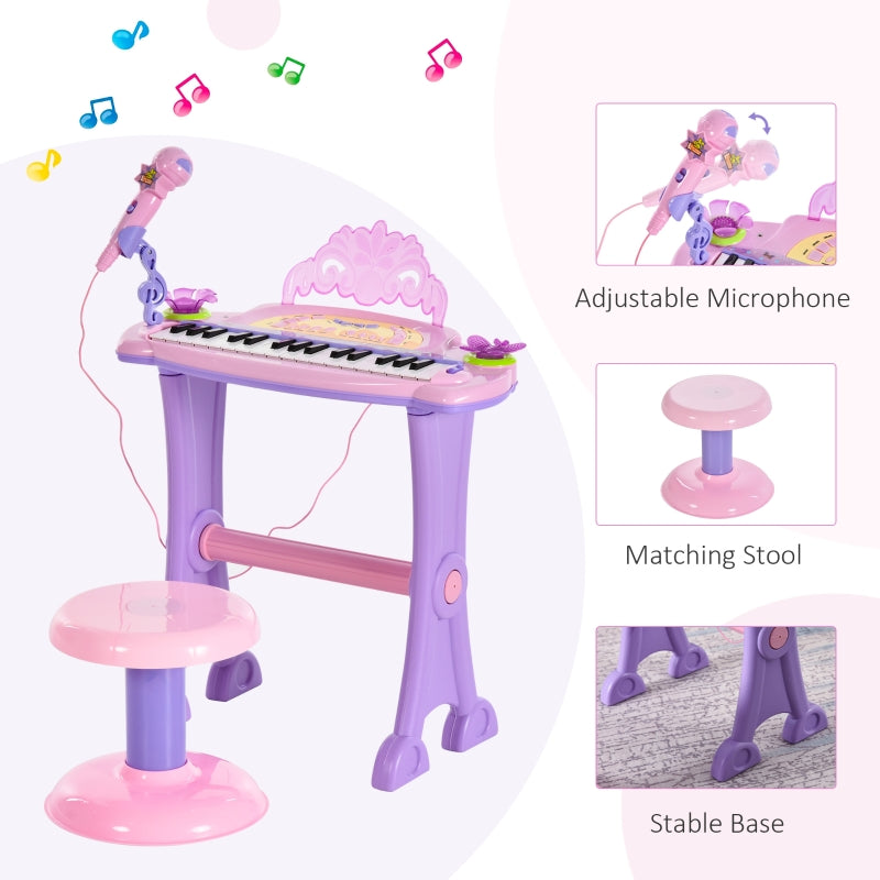 32 Keys Kids Mini Electronic Keyboard Educational Piano Stool Microphone Toy