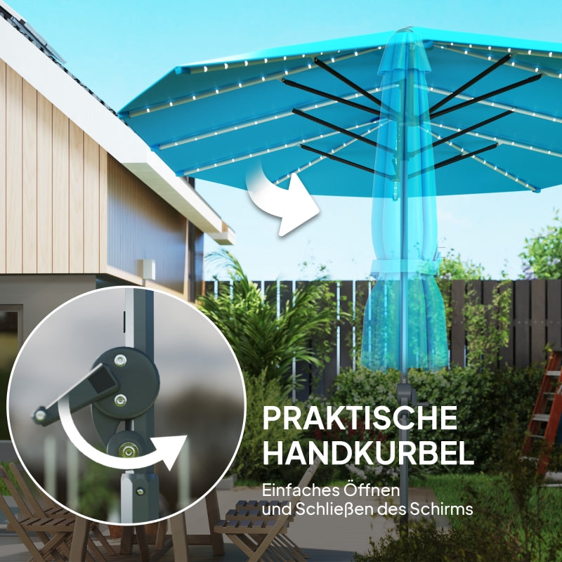 Double Parasol, Solar LED Lights, UV 50+, Aluminium, Blue