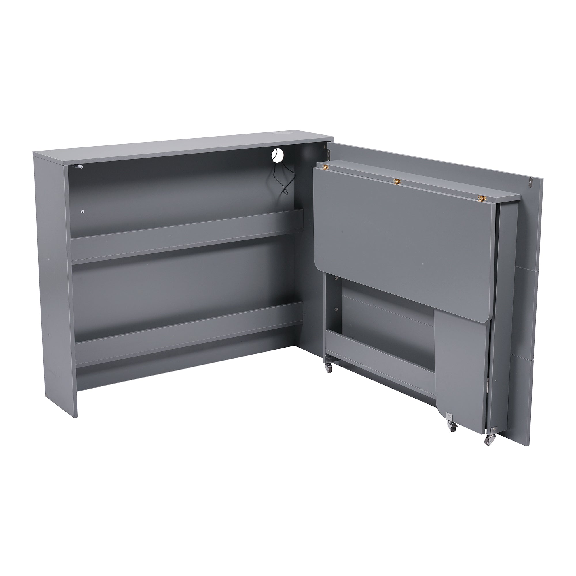 Foldable Desk, 2-in-1 Sideboard & Workstation with Wireless Charger, Wheels & Anti-Tip