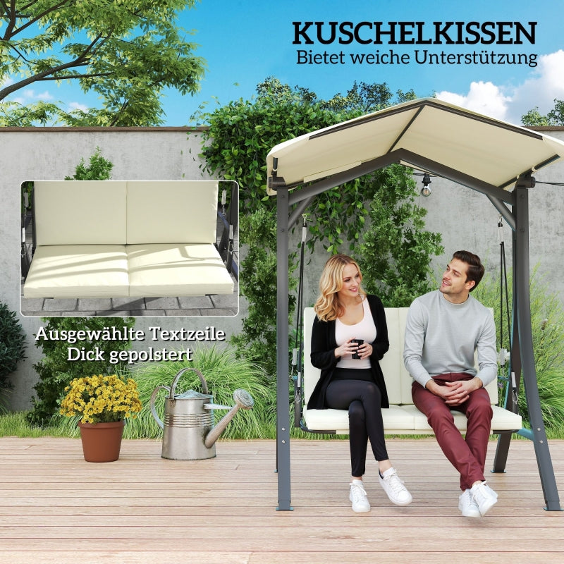Porch Swing, 2-Seater with Adjustable Sunroof & UV 30+, 220 kg Capacity, Cream White