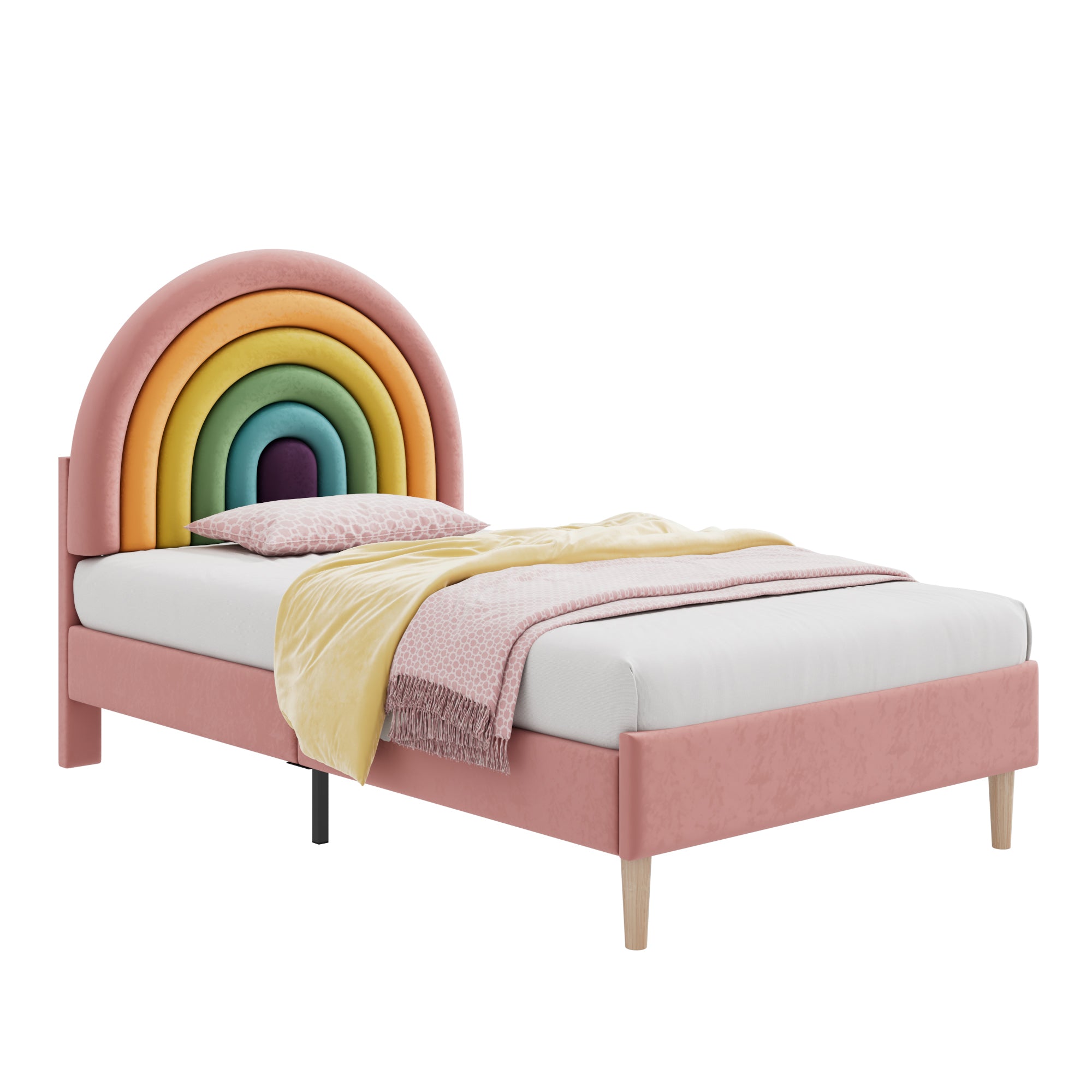 Upholstered Bed 90x200cm Height-Adjustable Headboard Slatted Base Velvet Pink