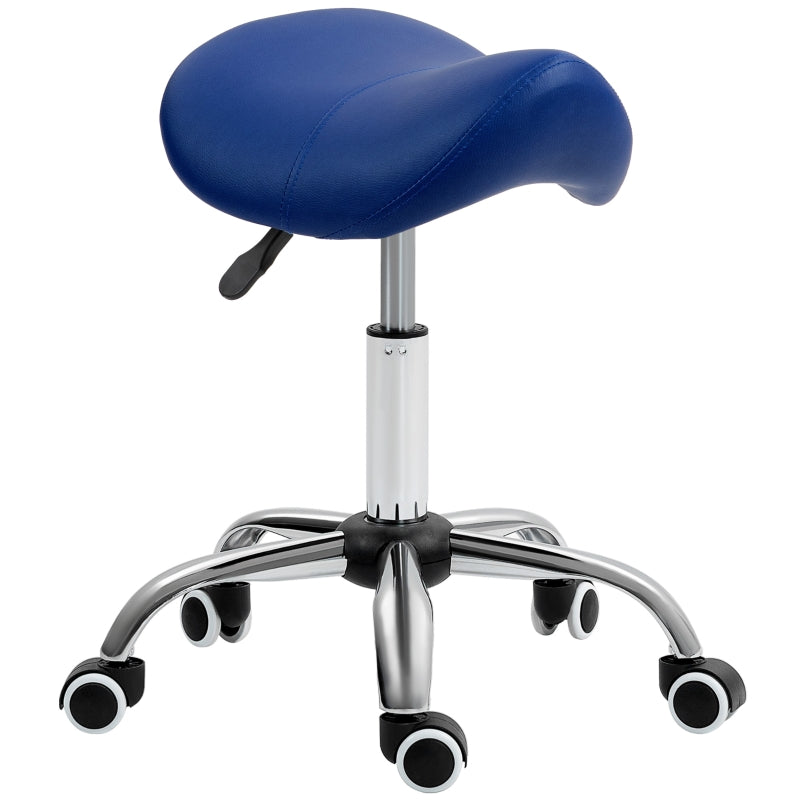 Saddle Stool, Height Adjustable Salon Chair for Massage Spa, Dark Blue Faux Leather