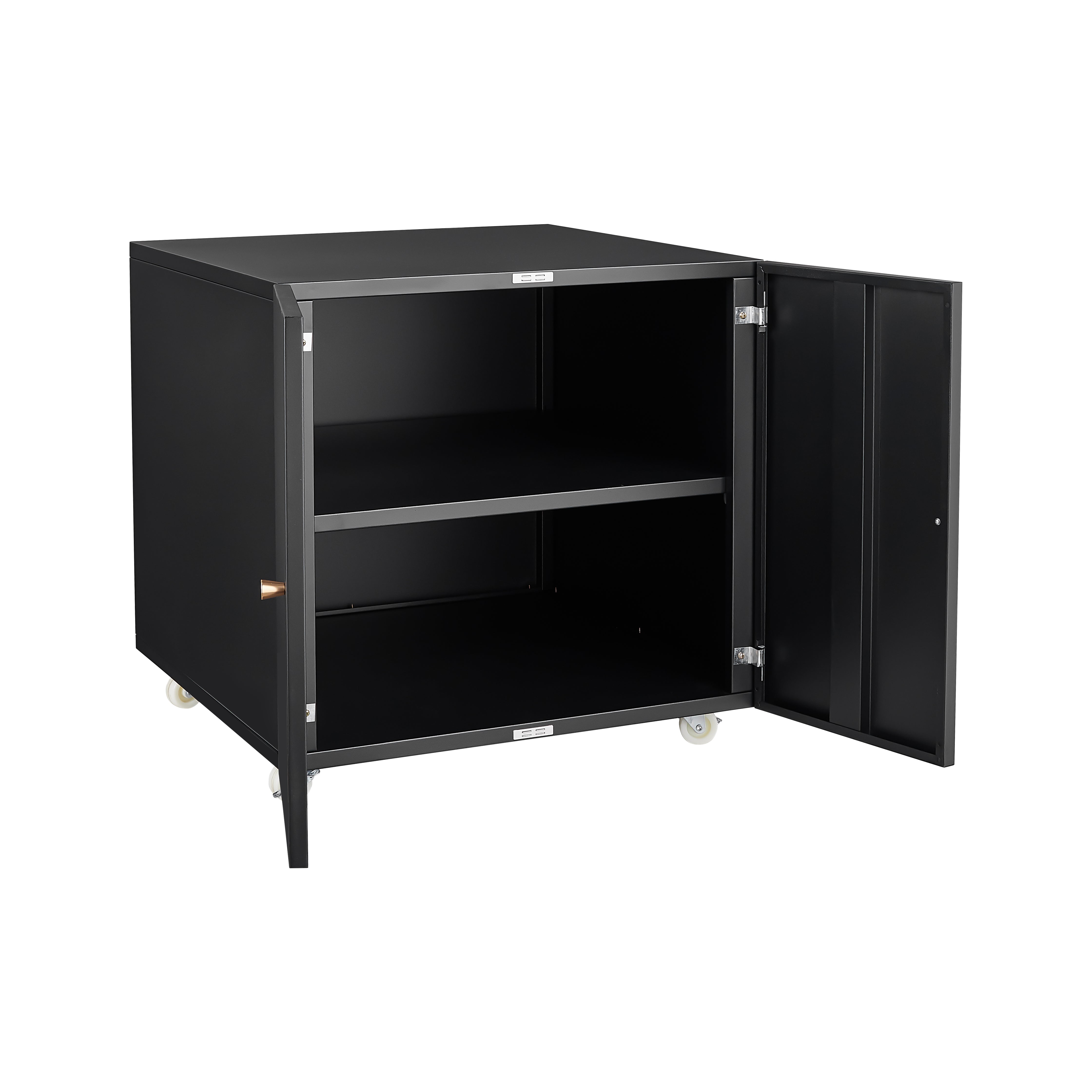 Metal Printer Stand Storage Door Adjustable Shelf File Cabinet Wheels - Black