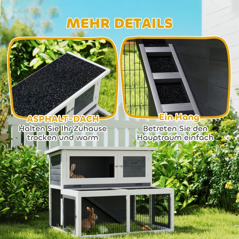 Rabbit Hutch, 2 Levels Foldable Roof Winterproof Solid Wood, Gray
