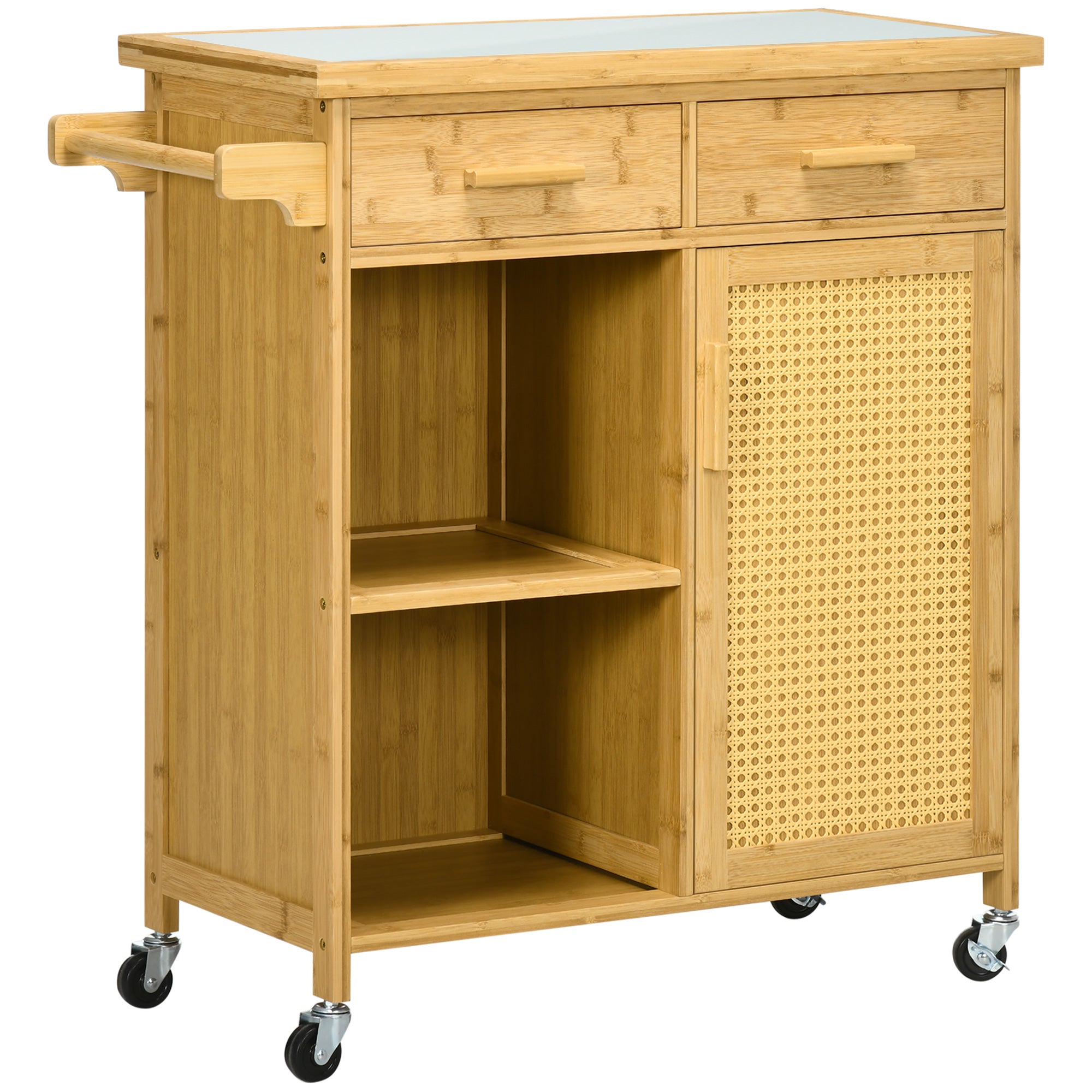 Kitchen Trolley Serving Trolley Drawer Cabinet Towel Rack Bamboo Natural