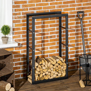 Firewood Holder Rack 100kg Capacity L60 x W25 x H100 cm Steel Black
