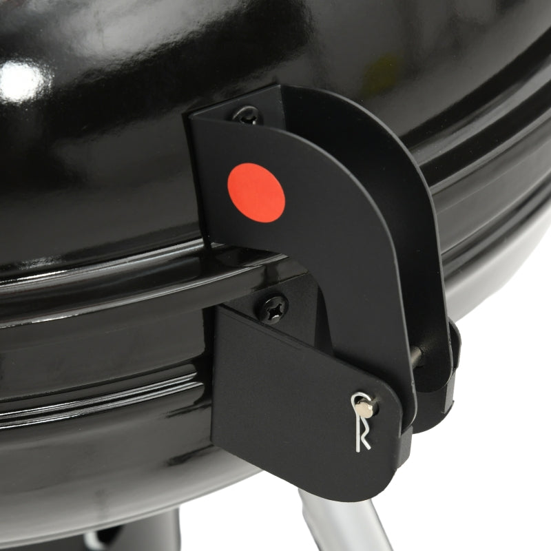 Charcoal Grill BBQ Camping with Grate, Wheels, Storage, Thermometer, Metal