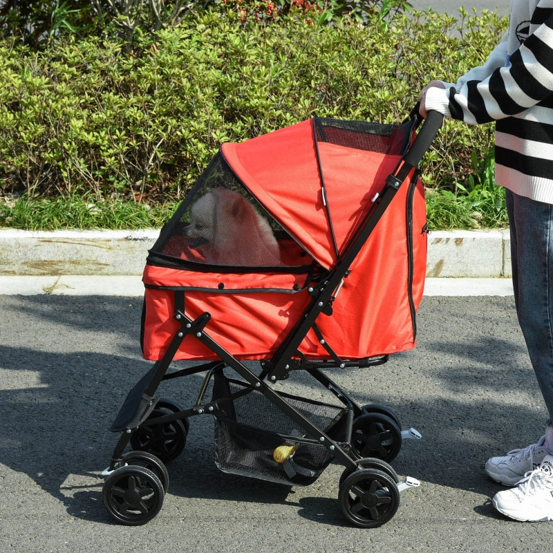 Pet Stroller, Foldable Jogger, Reversible Handle, Red