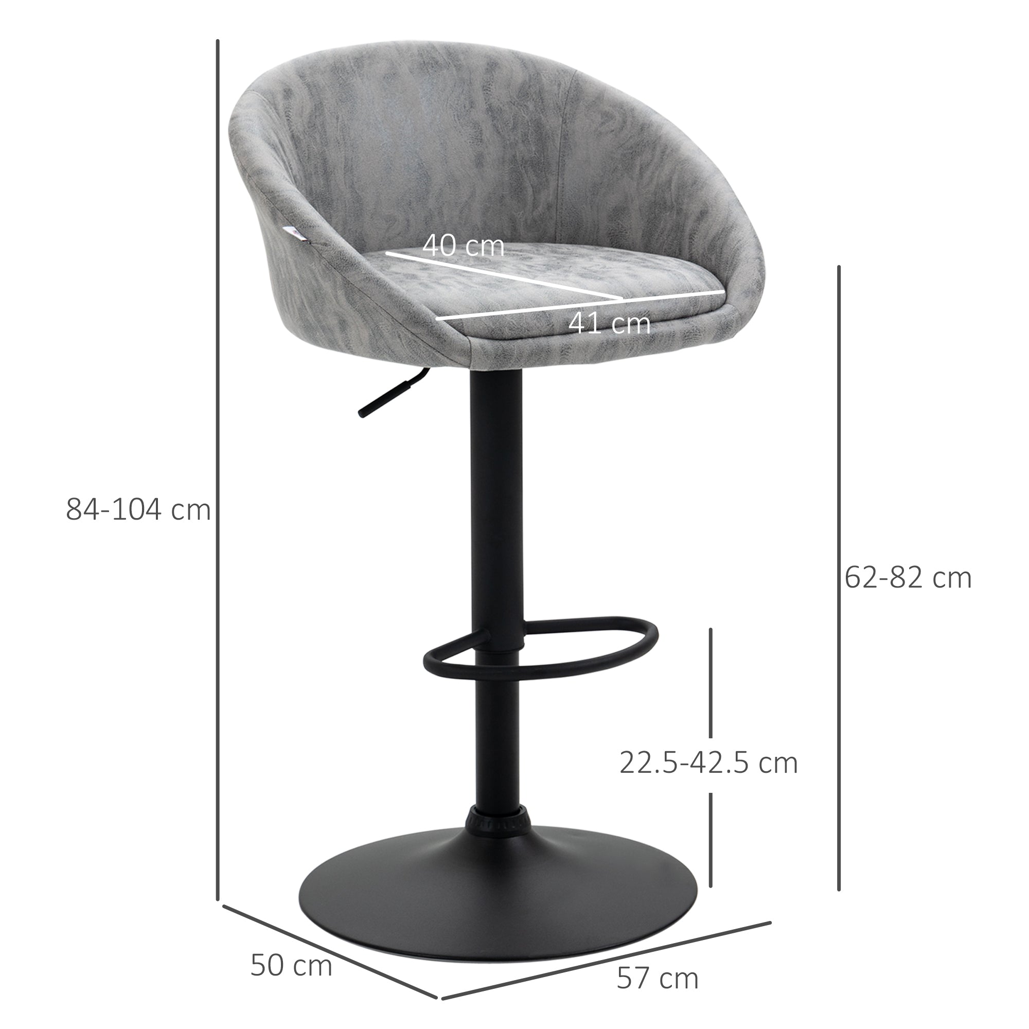 Modern Bar Stools - Height Adjustable Swivel Barstools with Backrest, Armrests and Footrest, Light Grey PU Leather