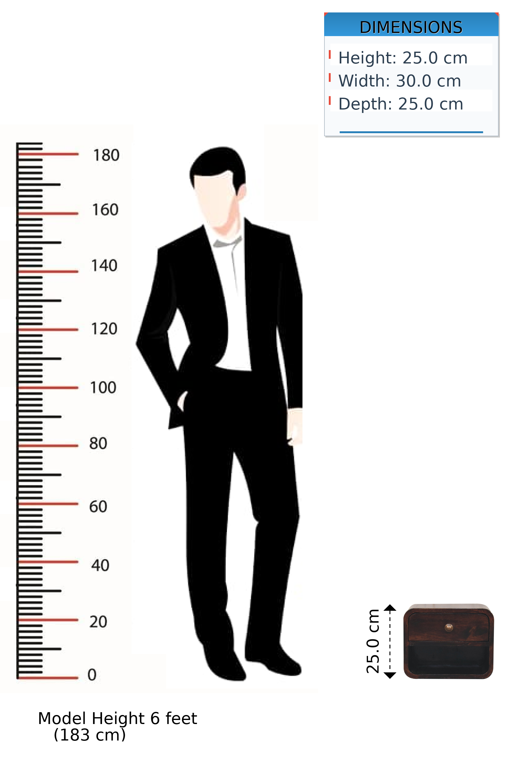 Solid Wood Bedside, Mini Curved Wall Mounted w/ Open Slot & 1 Drawer, Dark Brown