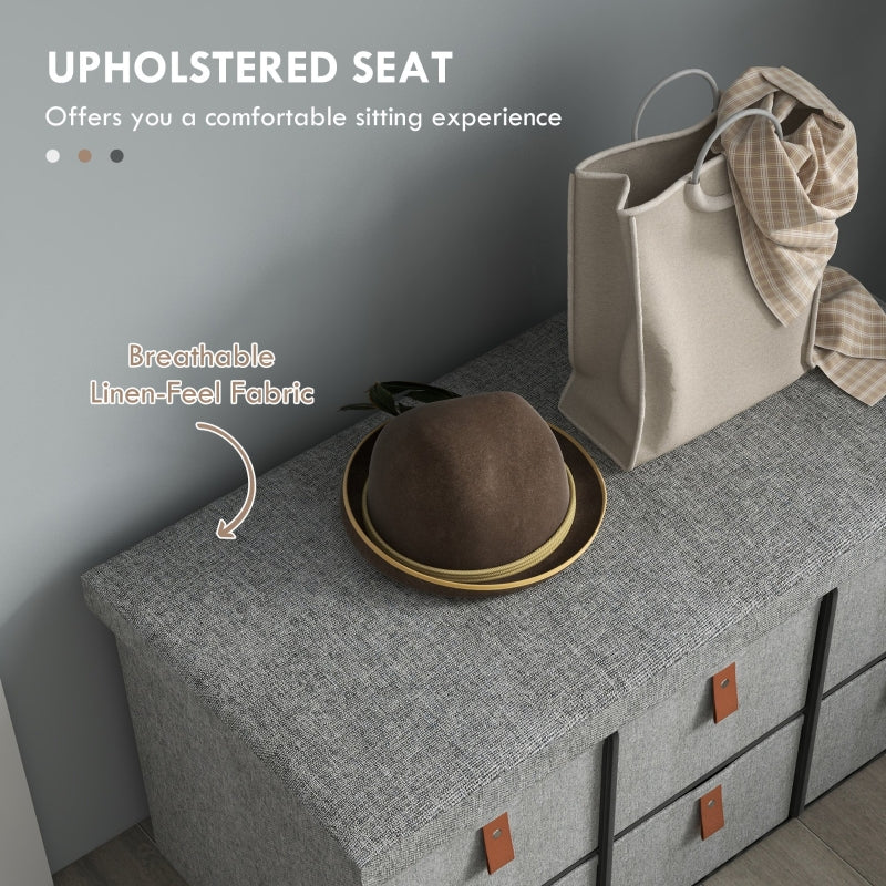 Shoe Bench with Cushion and 6 Drawers, Light Grey