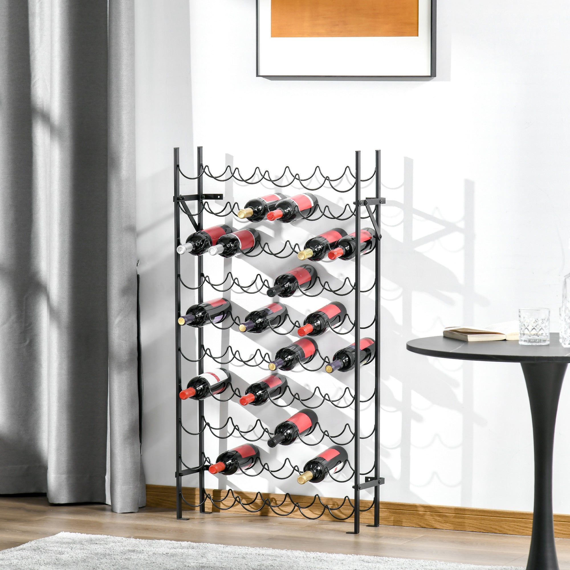 Wine Rack, 60 Bottles Wall-Mounted Metal, Black