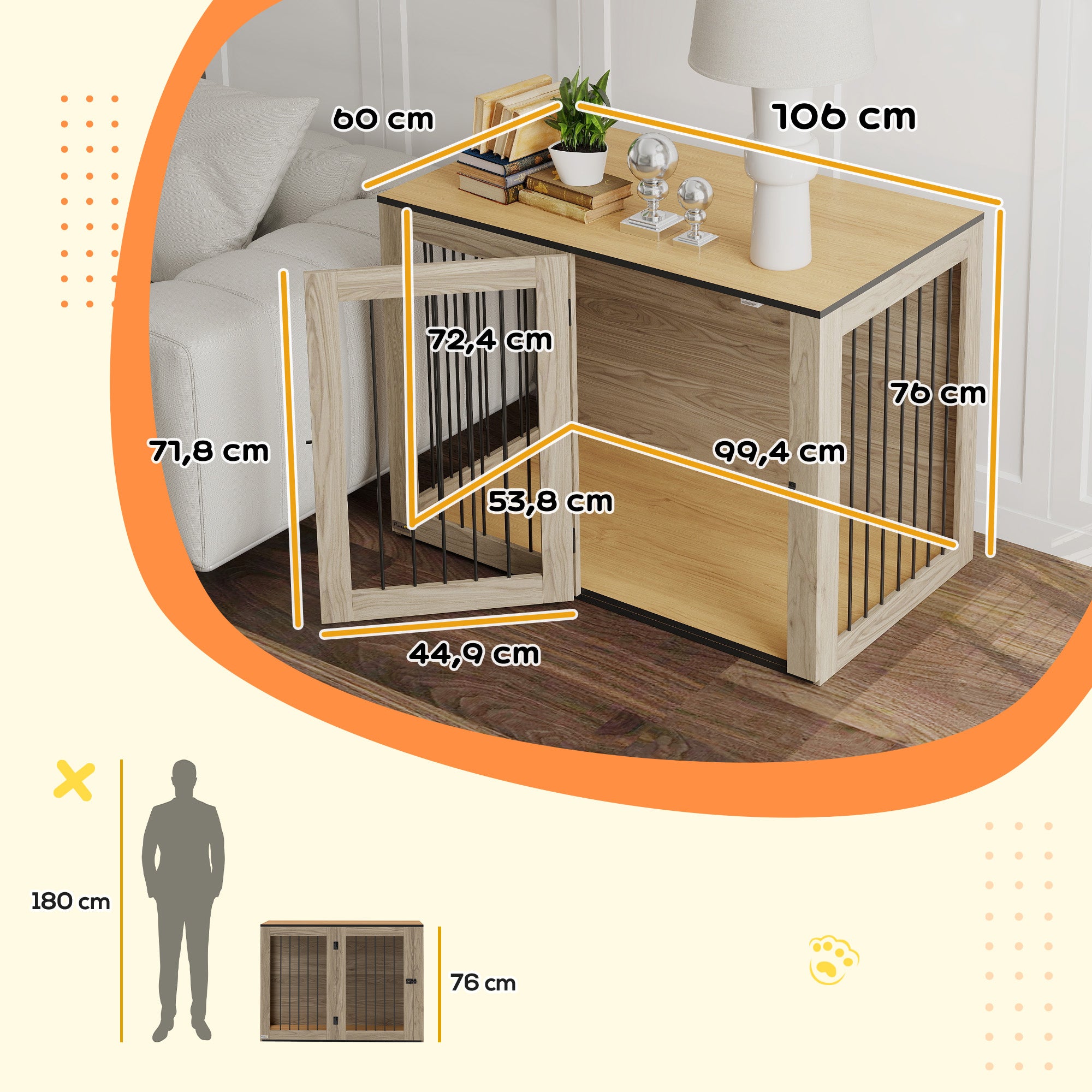 Dog Cage Furniture, Crate with Door & Window, Oak