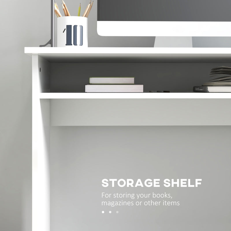 Computer Table, 90 x 50cm Modern Office Desk with Storage Shelf, High Gloss White