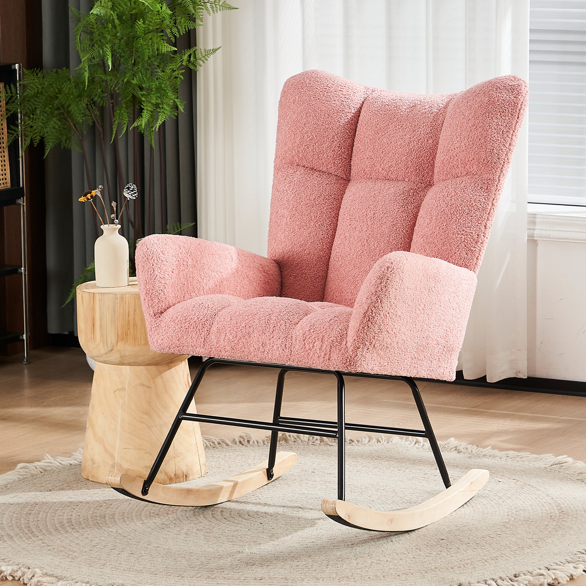Rocking Chair, Modern High Backrest Comfortable, Pink