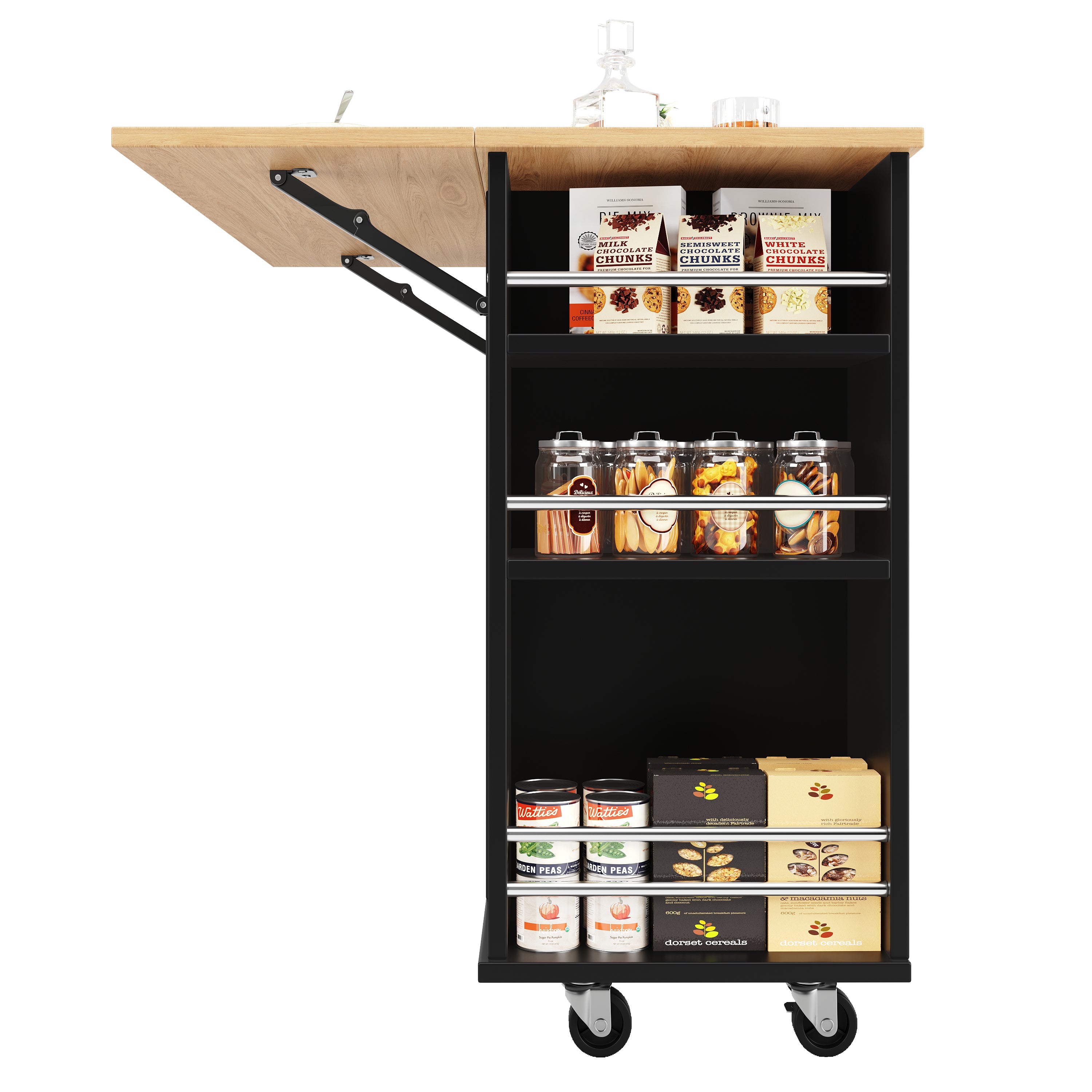 Kitchen Island Mobile Removable Partitions Wine Rack - Black Wood Grain