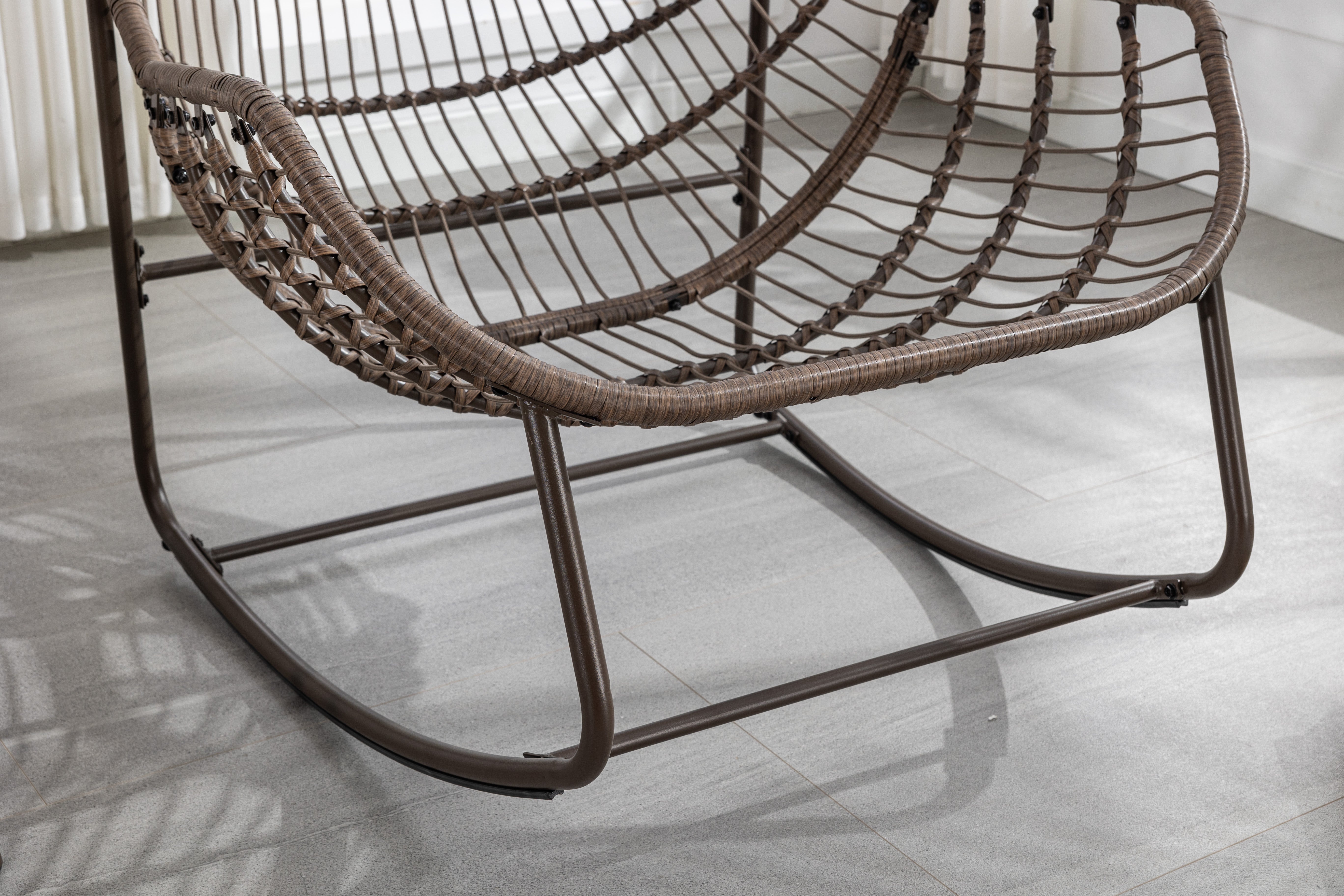 Outdoor Rattan Rocking Chair, Padded Seat Swing with Backrest