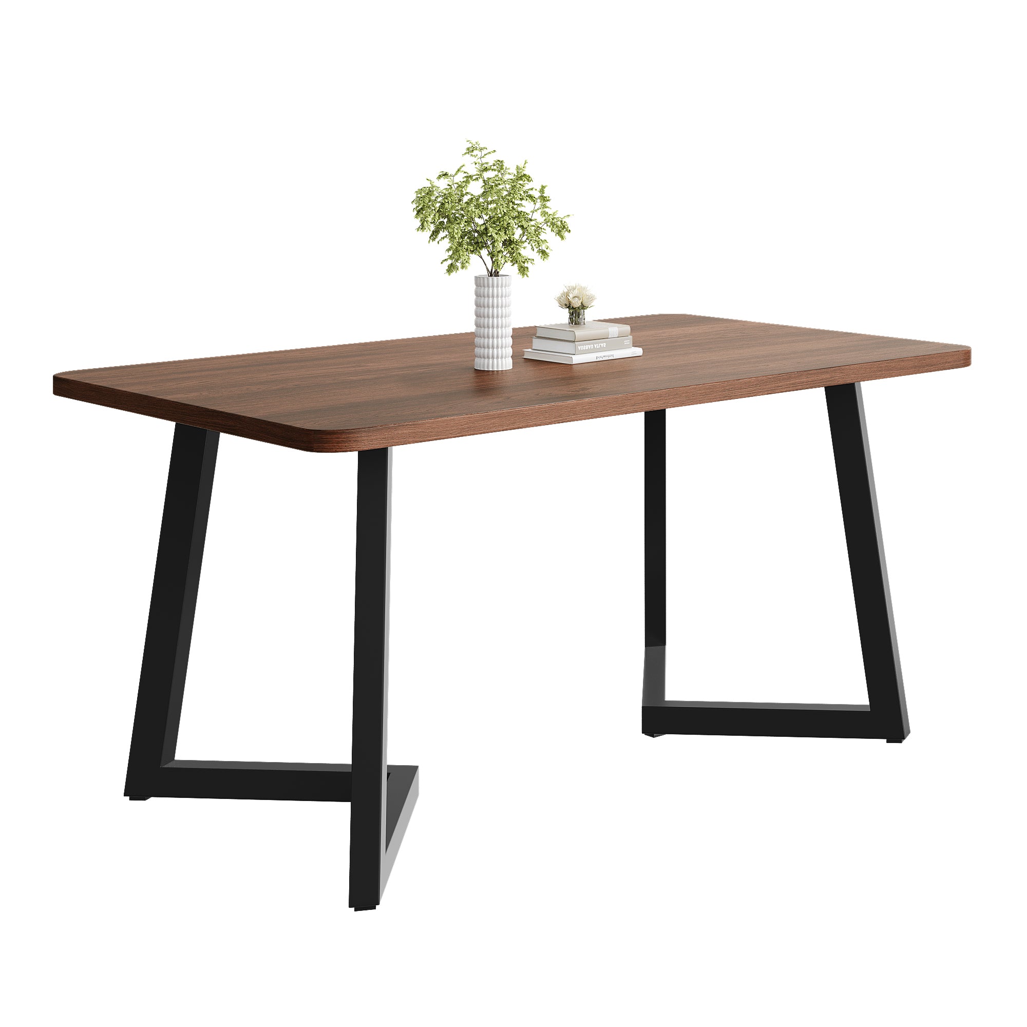 Dining Table 117x68cm Rectangular Metal Frame Wood Grain, Black/Walnut Color
