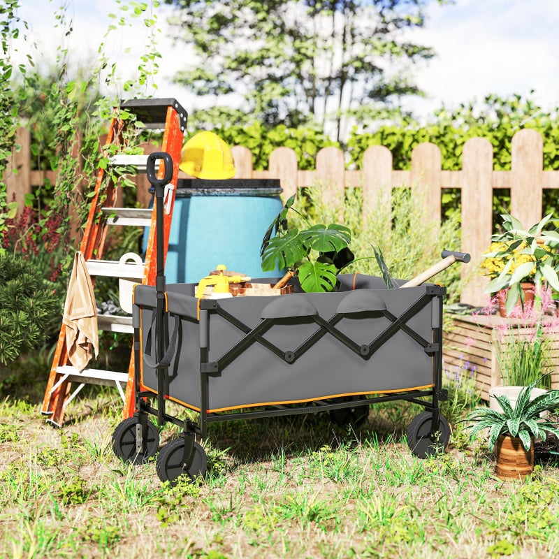 Folding Wagon 160L 100kg Heavy Duty with Tailgate, Grey and Orange