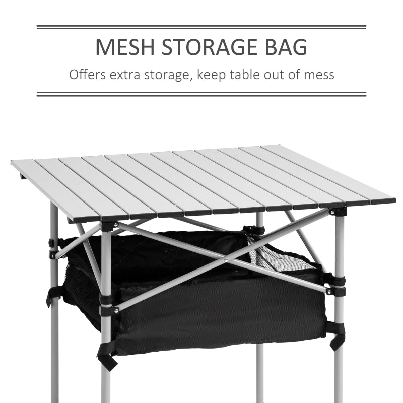 Portable Camping Table with Mesh Bag, Steel Frame, Silver Black