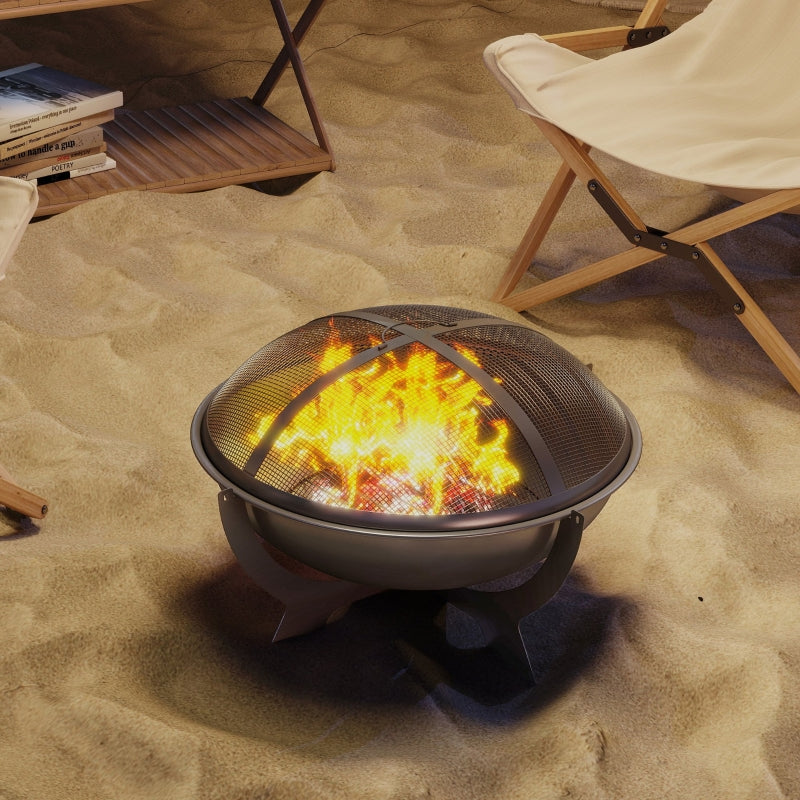 Fire Bowl 54x39cm Round Fire Pit with Spark Guard, Metal Black
