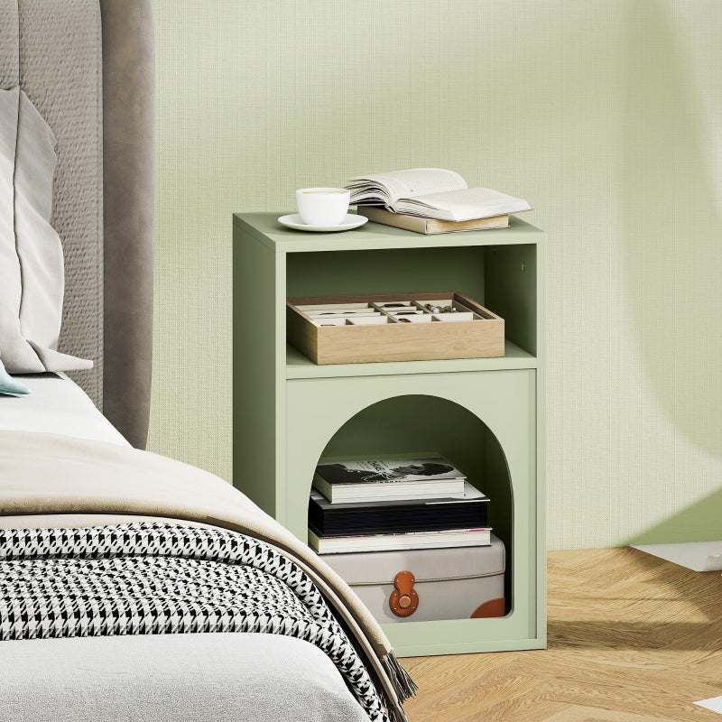Bedside Table, 2 Open Compartments, Light Green