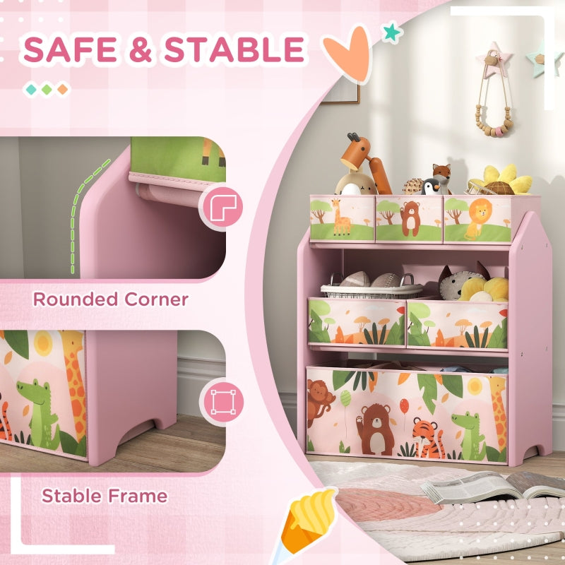 3-Tier Kids Toy Storage Unit with 6 Removable Storage Boxes, Pink