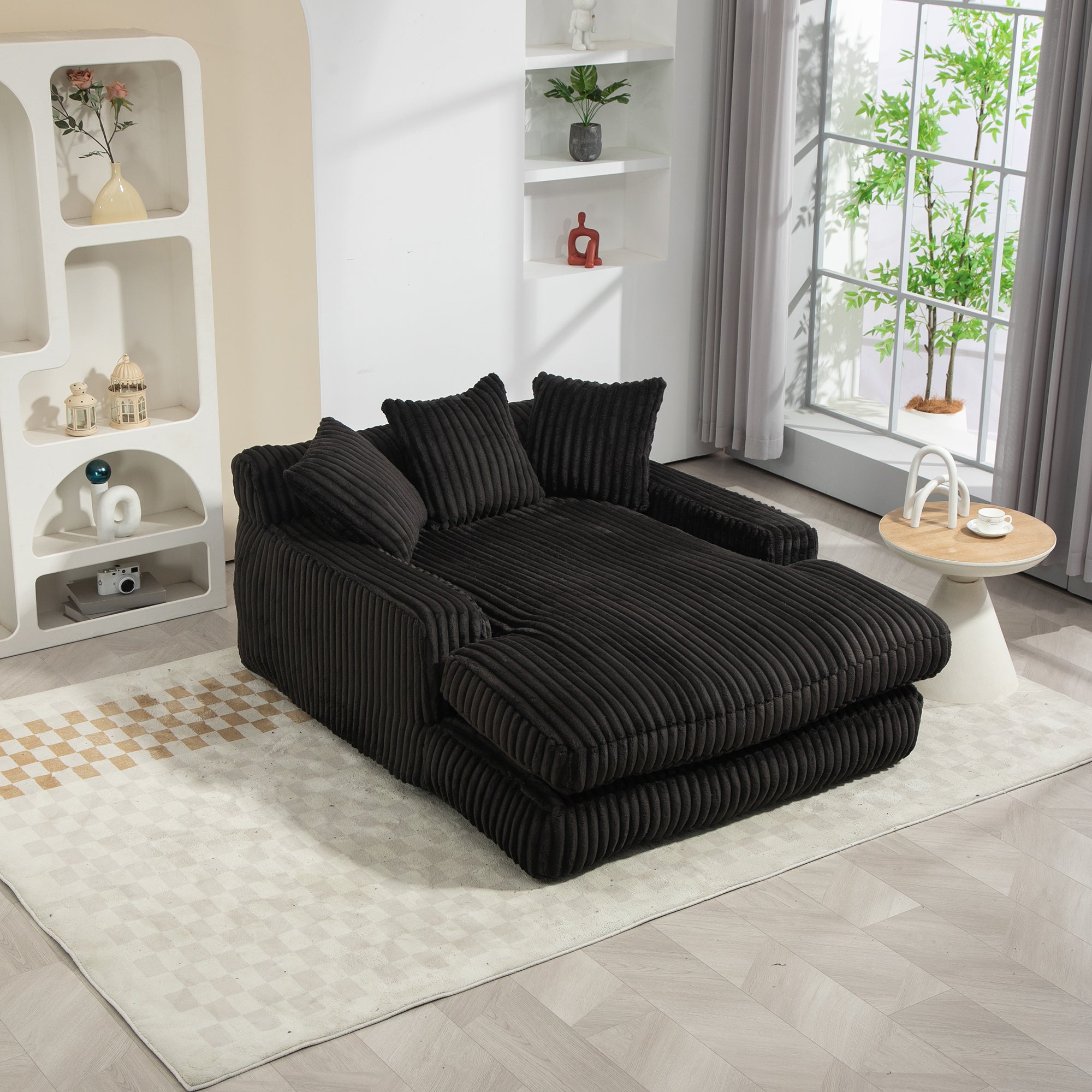 Sofa Bed, Cloud Couch with 3 Soft Pillows, Single Seat, Corduroy Black
