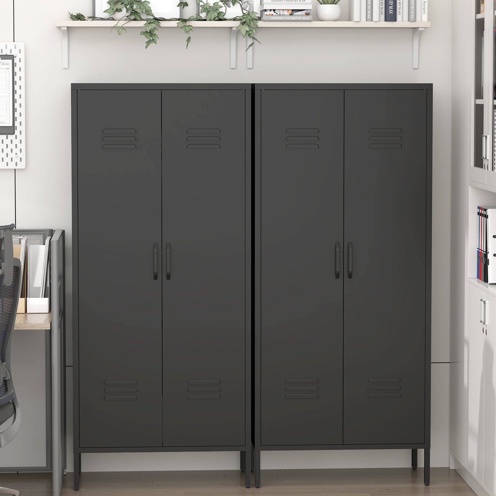 Metal Storage Cabinet with Doors and Adjustable Shelves, Black Metal