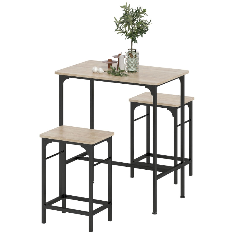 Bar Table Set, Dining with 2 Chairs, Non-Slip, Natural Wood