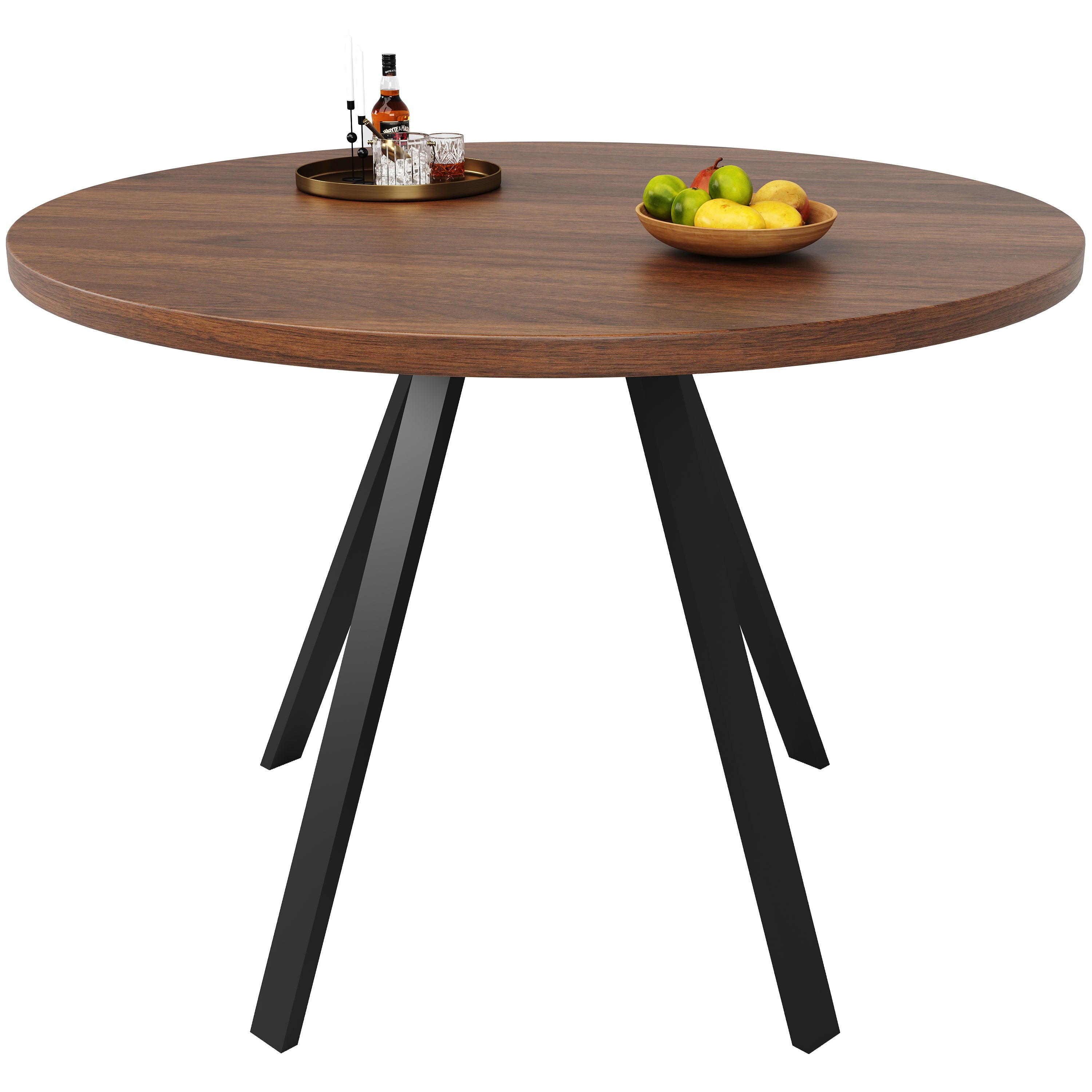 Round Dining Table, 80x80x75cm Kitchen Coffee Table for 4, Walnut and Black