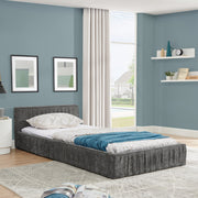 Single Bed 90x200cm Eucalyptus Wood Frame, Chenille Dark Grey