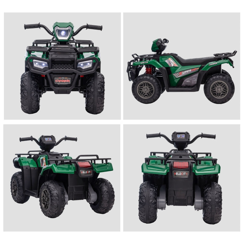 Children's Electric Quad Bike with LED Headlights and Music, Black and Green