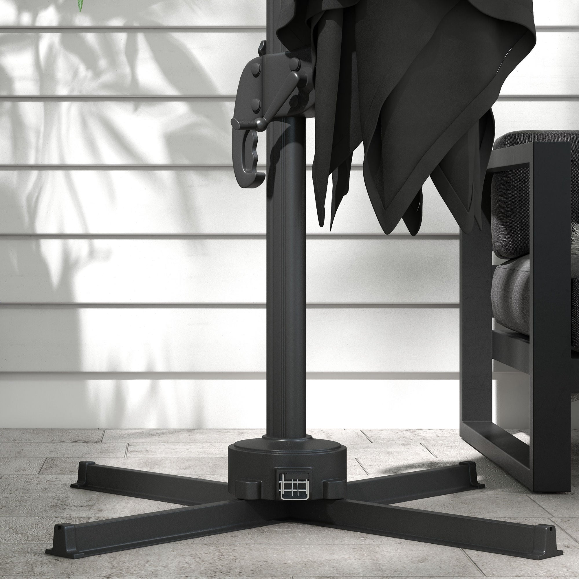 Cantilever Parasol, 3m Adjustable with Base Solar LED Lights, Dark Grey