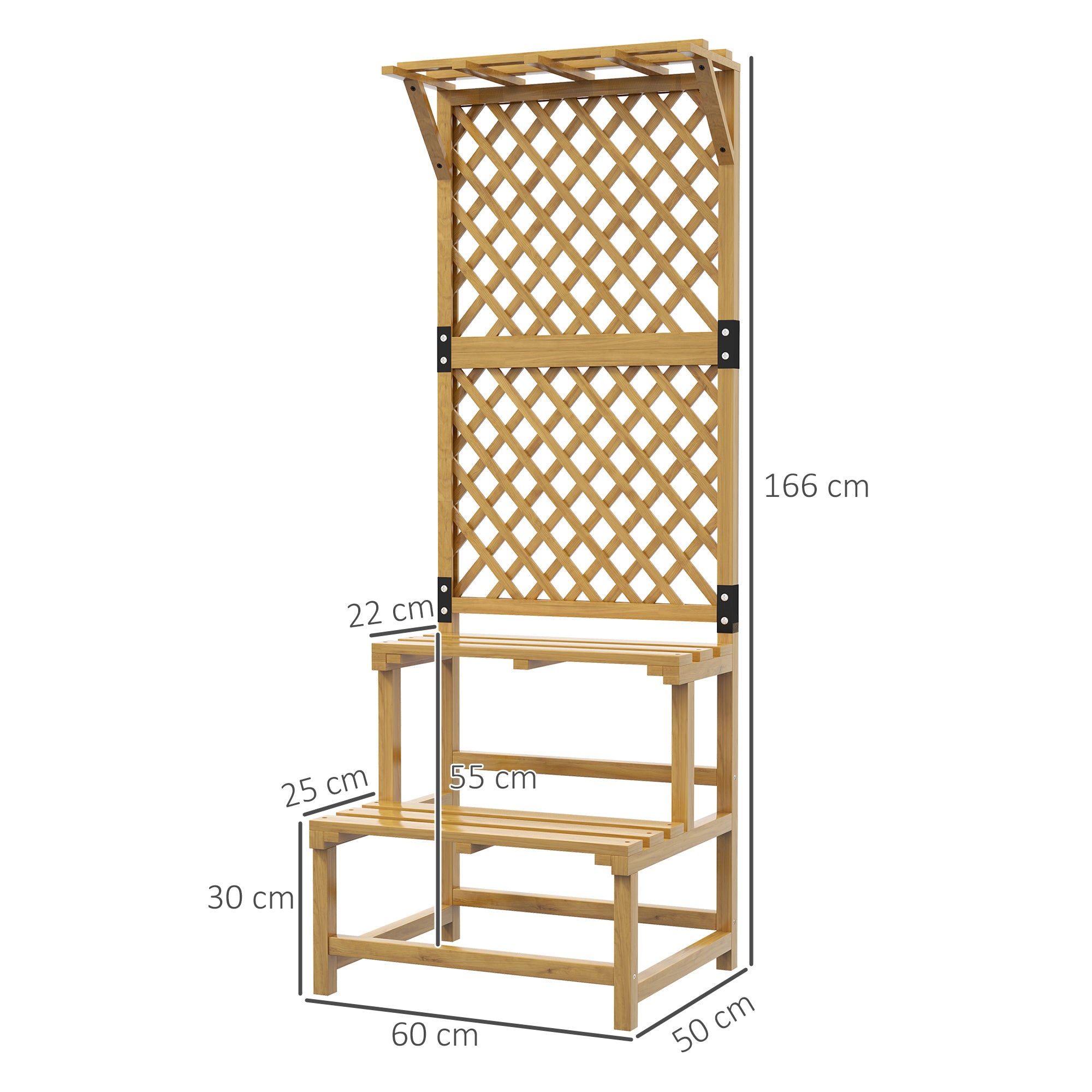 Wooden Plant Stand, 2 Levels, Trellis, Fir Wood